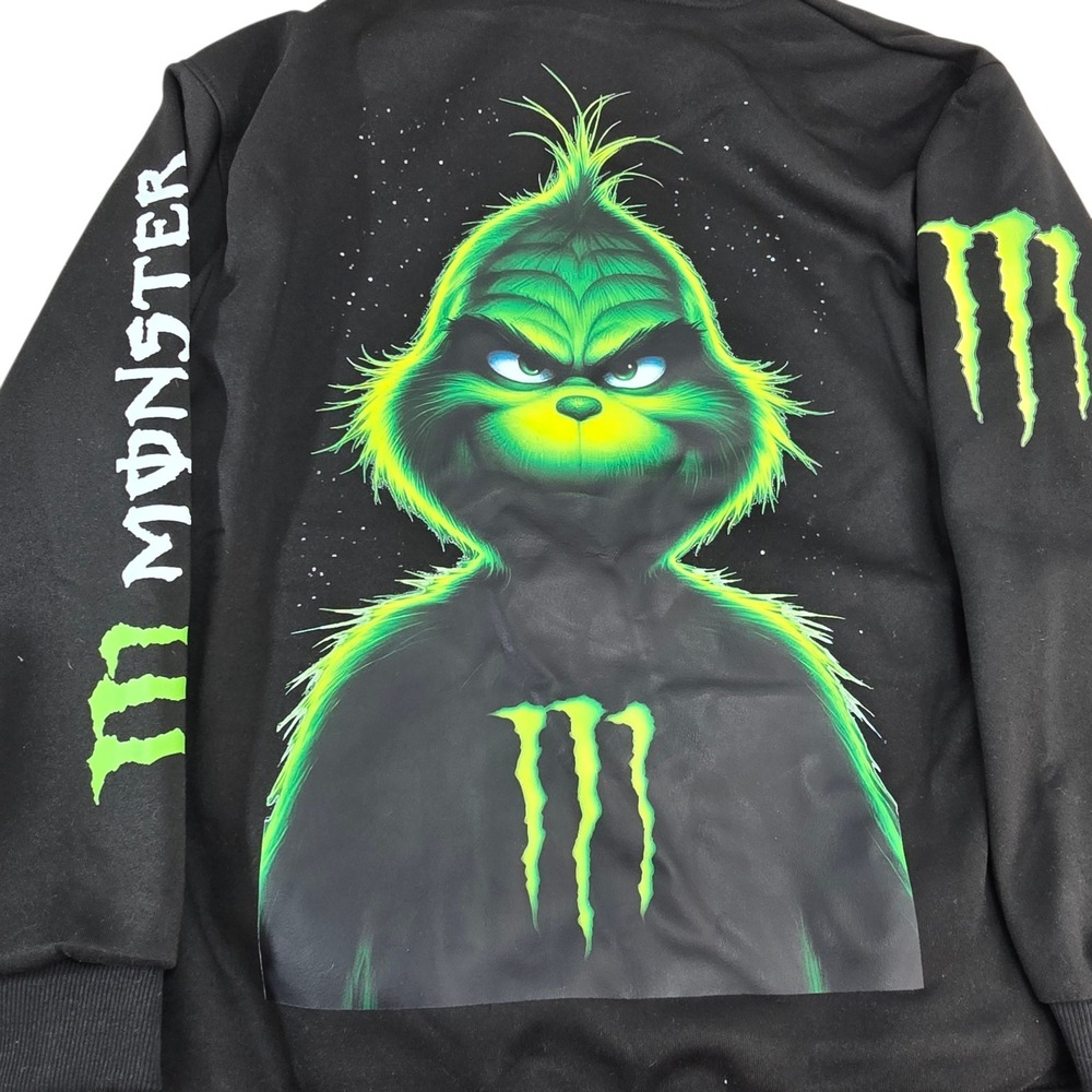 Chicyea Monster Energy Grinch Hoodie Unisex Small Black Green Graphic Streetwear